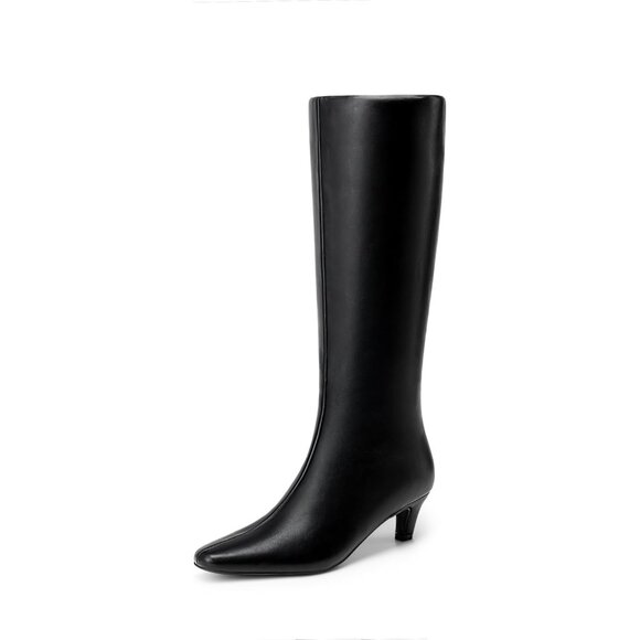 Women's Knee High Boots 2 Inch Kitten Heel Square Toe Wide Calf Long Fall Boots - Picture 1 of 8